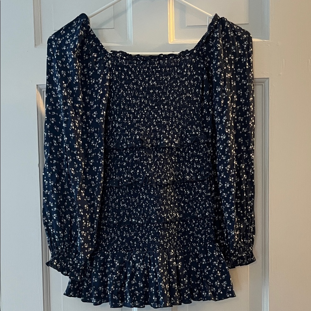 KatieJ NYC Navy Floral Long Sleeve Smocked Dress - Girls Size Small